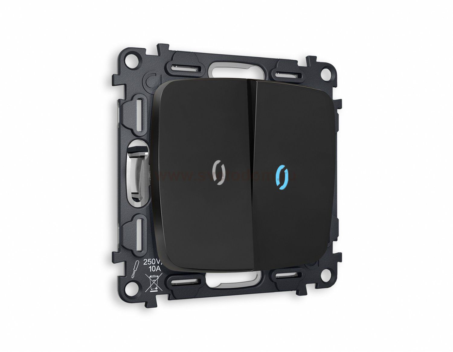 Комплект механизма 2-клавишного выключателя с подсветкой 10000K OMEGA MO804020 Черный матовый QUANT Ambrella Volt