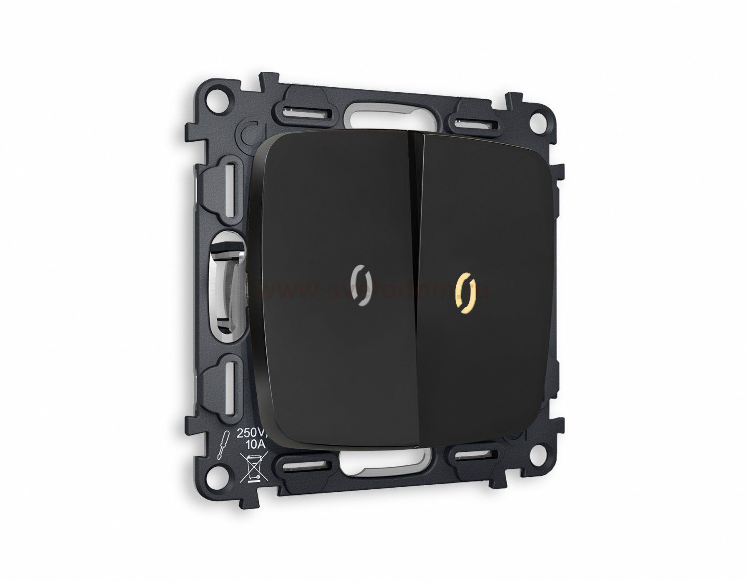 Комплект механизма 2-клавишного проходного выключателя с подсветкой 3200K OMEGA MO804030 Черный матовый QUANT Ambrella Volt