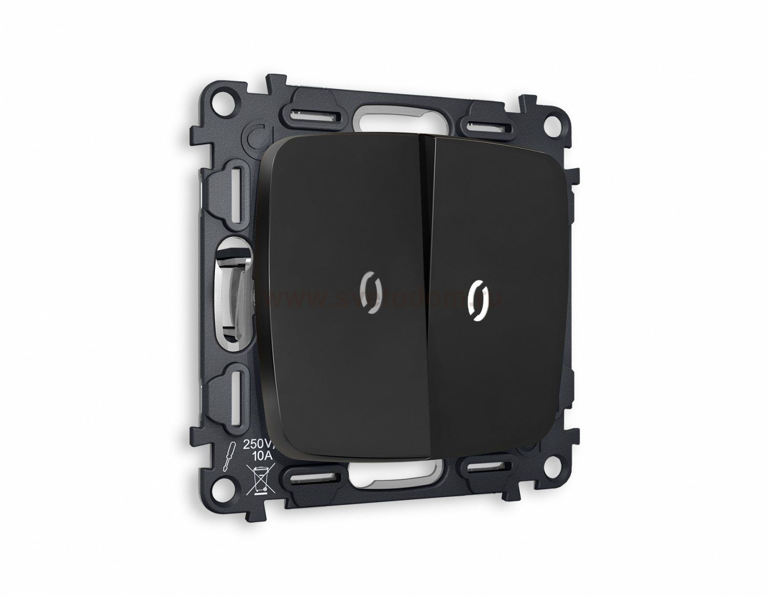 Комплект механизма 2-клавишного проходного выключателя с подсветкой 5600K OMEGA MO804035 Черный матовый QUANT Ambrella Volt