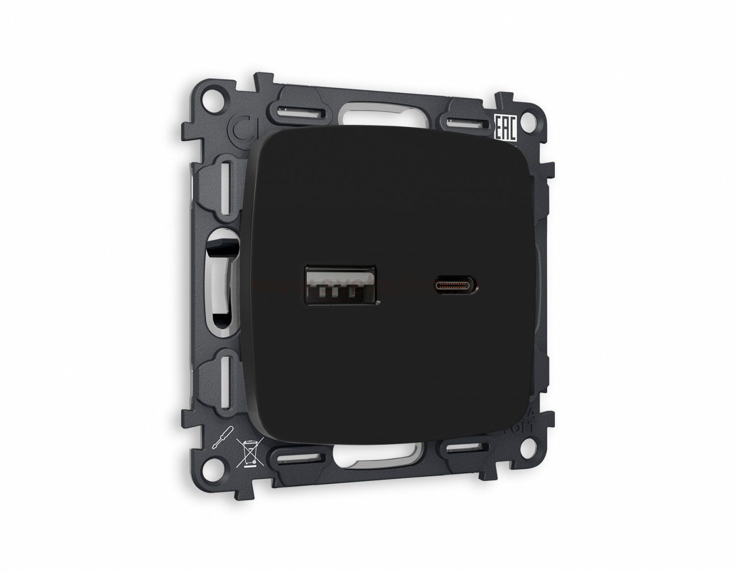 Комплект механизма розетки OMEGA MO811010 Черный матовый 2USB A+C 20W быстрая зарядка QUANT Ambrella Volt