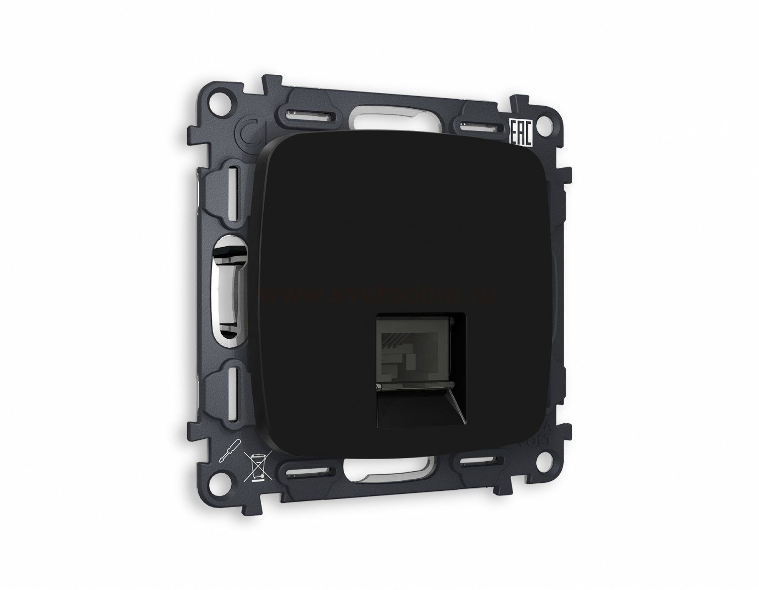 Комплект механизма телефонной розетки OMEGA MO812030 Черный матовый RJ-11(4P4C) с защитной шторкой QUANT Ambrella Volt