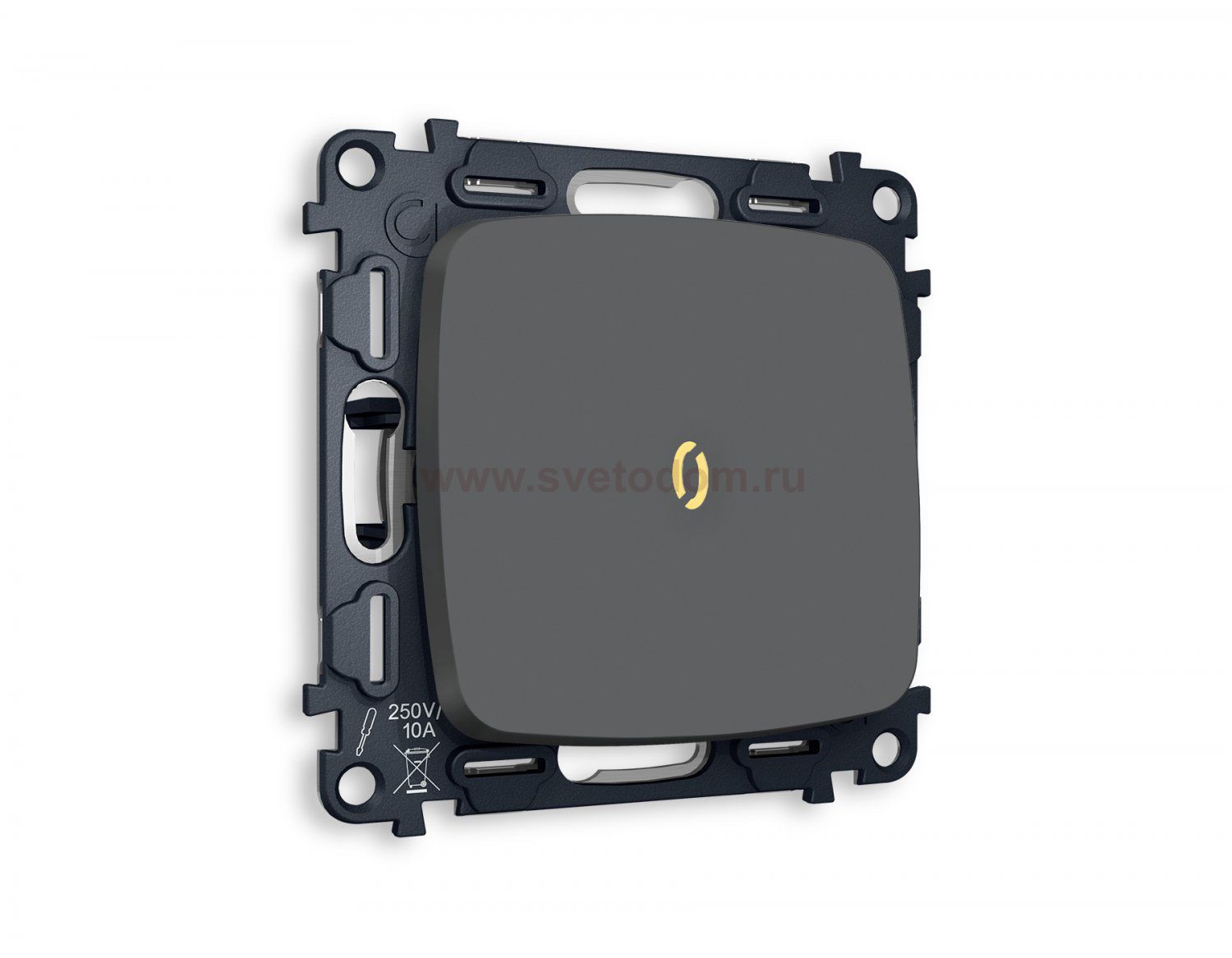 Комплект механизма 1-клавишного проходного выключателя с подсветкой 3200K OMEGA MO902030 Графит мягкое касание QUANT Ambrella Volt