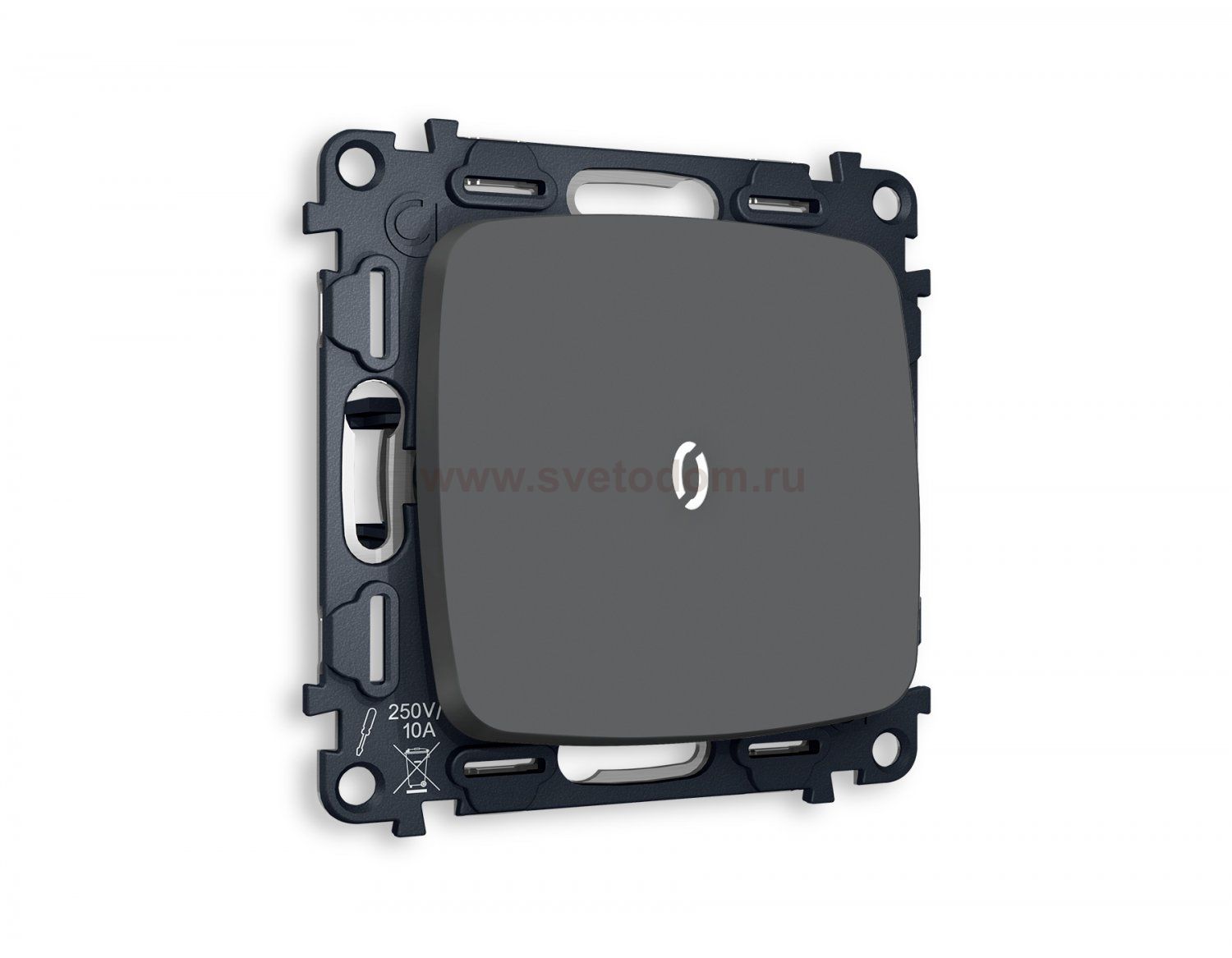 Комплект механизма 1-клавишного проходного выключателя с подсветкой 5600K OMEGA MO902035 Графит мягкое касание QUANT Ambrella Volt