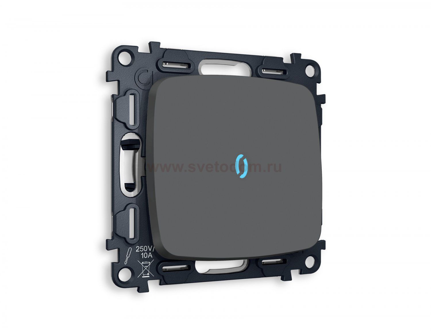 Комплект механизма 1-клавишного проходного выключателя с подсветкой 10000K OMEGA MO902040 Графит мягкое касание QUANT Ambrella Volt