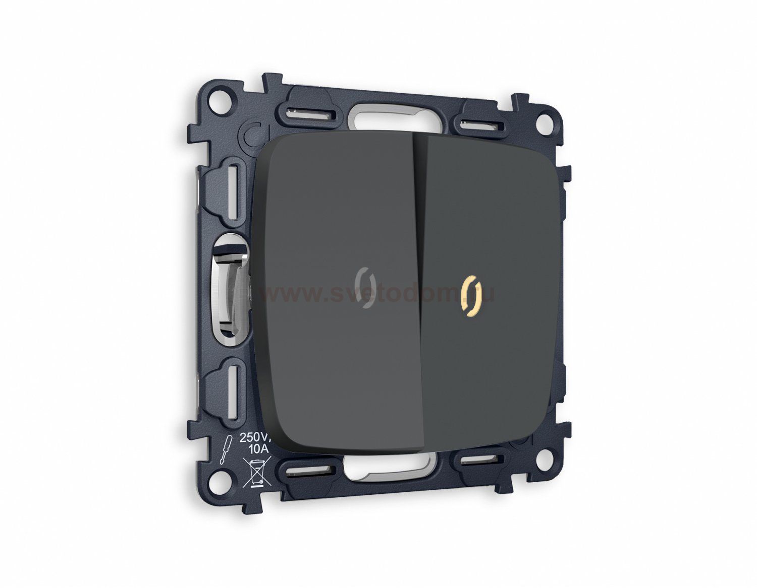 Комплект механизма 2-клавишного выключателя с подсветкой 3200K OMEGA MO904010 Графит мягкое касание QUANT Ambrella Volt