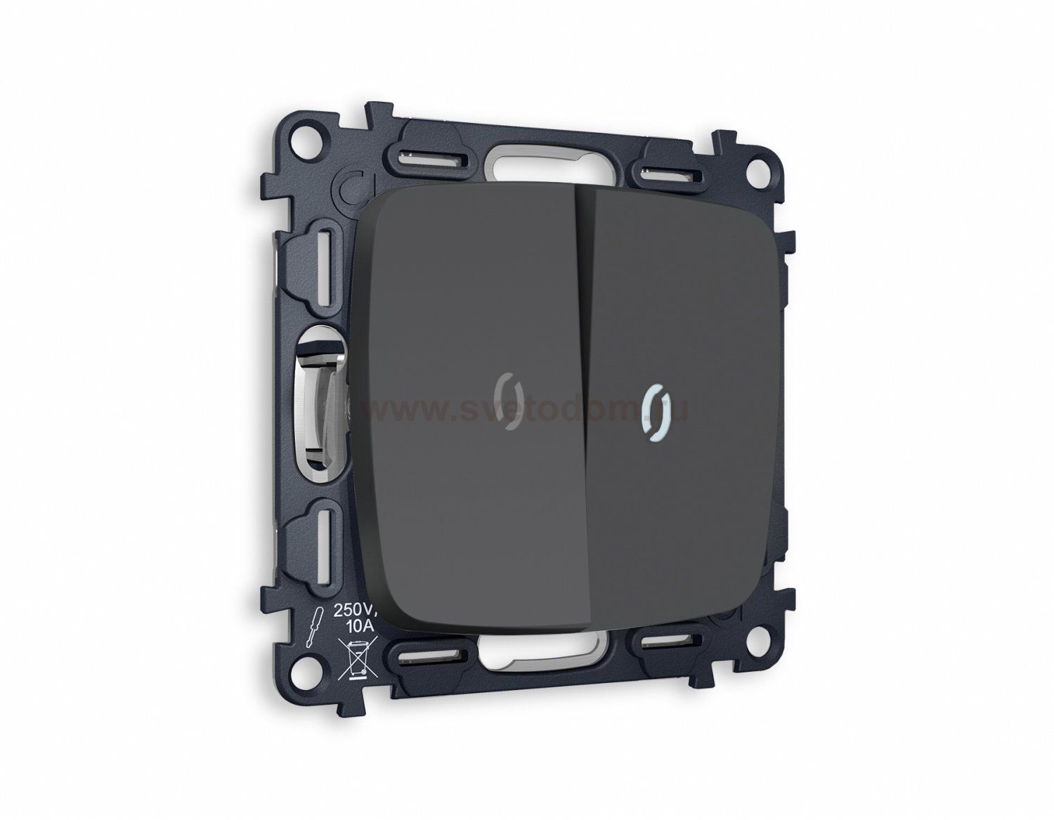 Комплект механизма 2-клавишного выключателя с подсветкой 5600K OMEGA MO904015 Графит мягкое касание QUANT Ambrella Volt