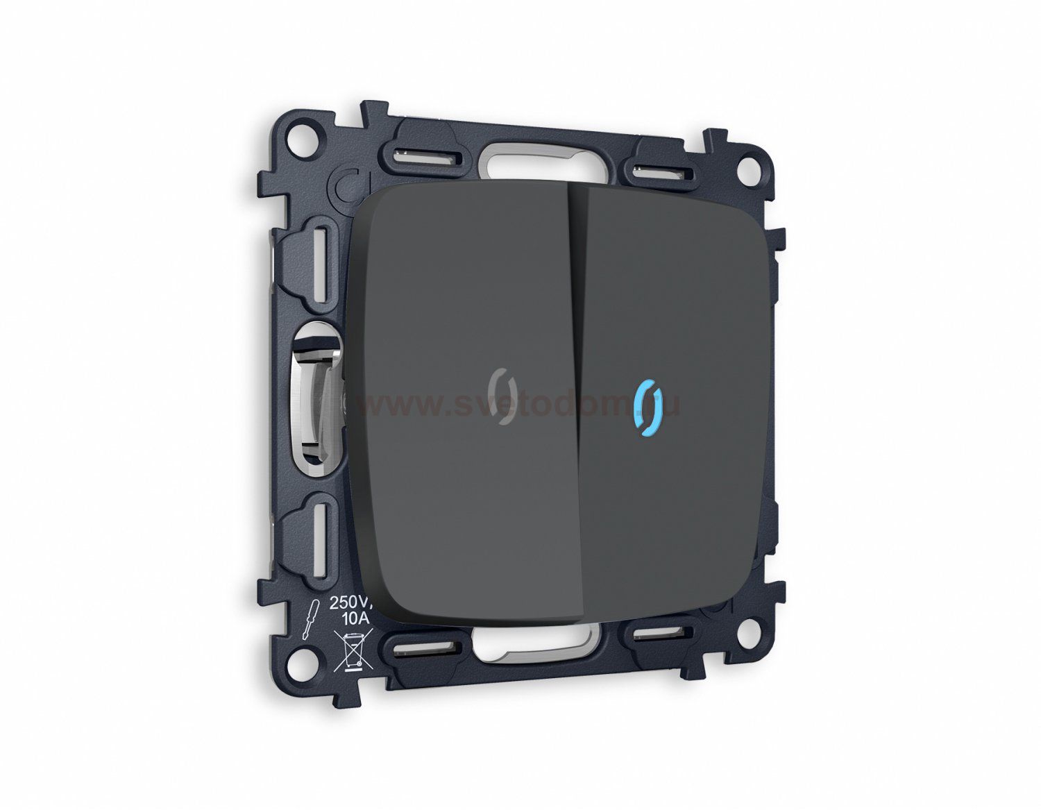 Комплект механизма 2-клавишного выключателя с подсветкой 10000K OMEGA MO904020 Графит мягкое касание QUANT Ambrella Volt