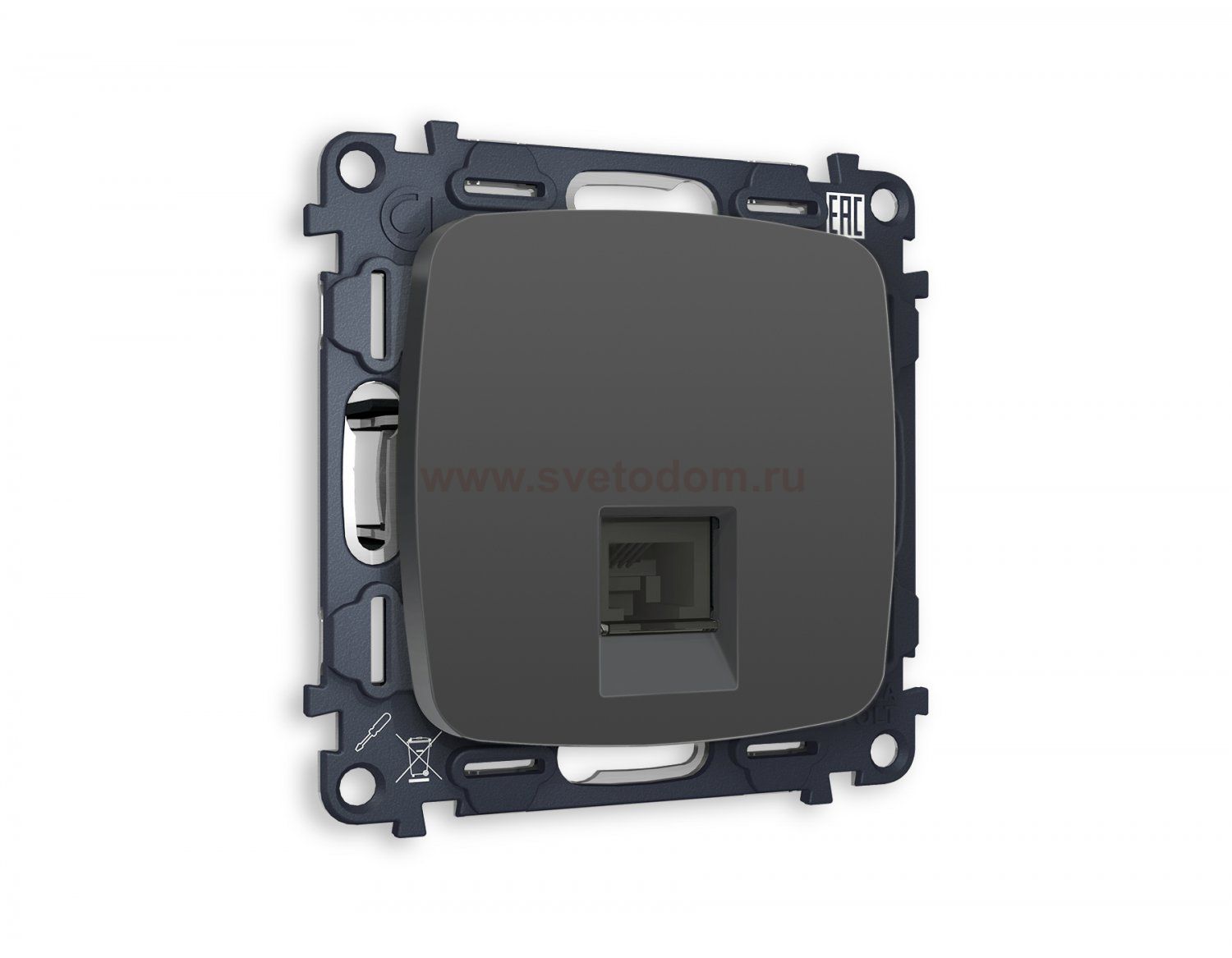 Комплект механизма компьютерной розетки OMEGA MO912010 Графит мягкое касание RJ-45(8P8C) CAT6 с защитной шторкой QUANT Ambrella Volt