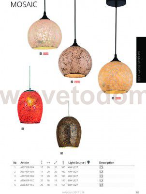 Светильник подвесной Arte lamp A8063SP-1CC MOSAIC