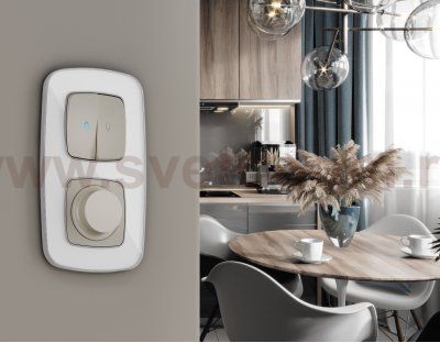 Лицевая панель OMEGA (Серо-бежевый матовый) для 2-кл выключателей с подсветкой QUANT OP3640 Ambrella Volt