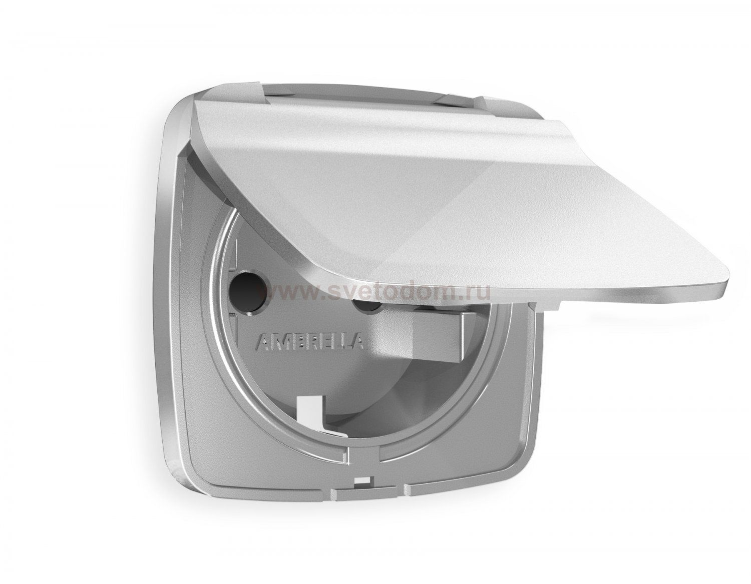 Лицевая панель OMEGA (Серебро глянец) для электрической розетки с заземлением со шторками и крышкой IP44 OP4080 Ambrella Volt