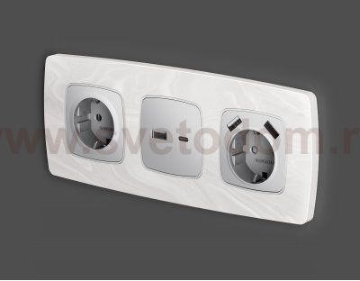 Лицевая панель OMEGA (Серебро глянец) для розетки 2USB тип A+C QUANT OP4110 Ambrella Volt