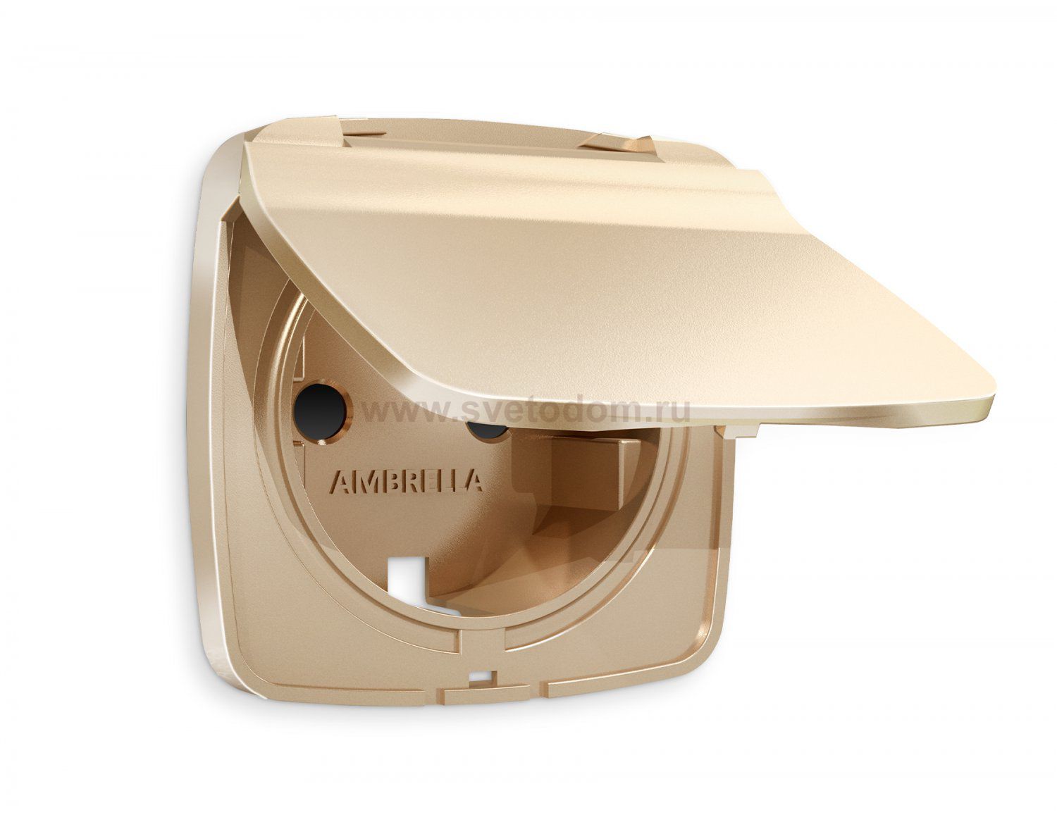 Лицевая панель OMEGA (Шампань) для электрической розетки с заземлением со шторками и крышкой IP44 QUANT AP6080 Ambrella Volt