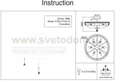 Люстра потолочная Maytoni DIA700-CL-06-G Diamant Ottilia
