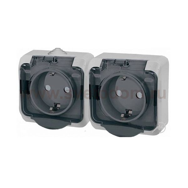 Lexel Этюд Серый Розетка 2-я с заземлением со шторками наружный c крышкой IP44