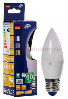 Лампа светодиодная REV 32348 8 LED C37 Е27 7W 600Лм, 4000K, холодный свет, свеча