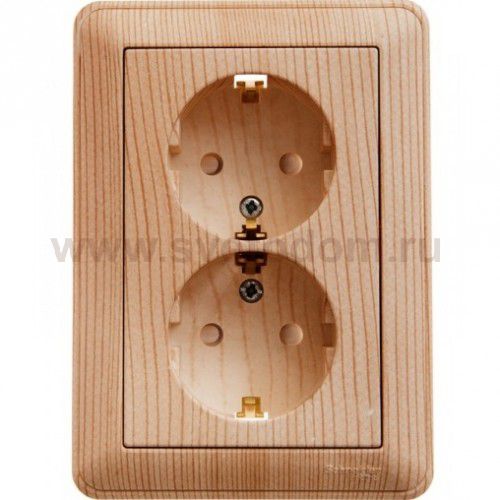 Розетка Wessen 59 с/у С ЗК двухместная (250В, 16А, с ЗП) сосна (RS16-255-78) с рамкой!