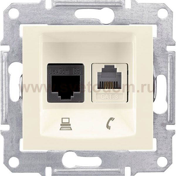 SE Sedna Беж Розетка двойная ТЛФ + комп кат.6 UTP (RJ11+RJ45) (SDN5200147)