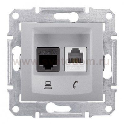 SE Sedna Алюминий Розетка двойная ТЛФ + комп кат.6 UTP (RJ11+RJ45) (SDN5200160)