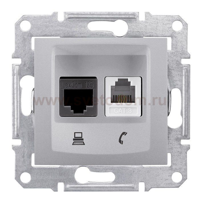 SE Sedna Алюминий Розетка двойная ТЛФ + комп кат.6 UTP (RJ11+RJ45) (SDN5200160)