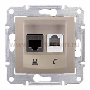 SE Sedna Титан Розетка двойная ТЛФ + комп кат.5е UTP (RJ11+RJ45) (SDN5100168)