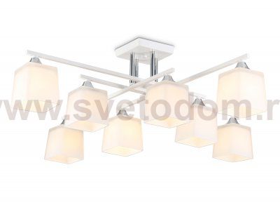 Люстра на штанге со стеклянными плафонами Ambrella TR303043/8 WH белый E27/8 max 60W 820*820*260