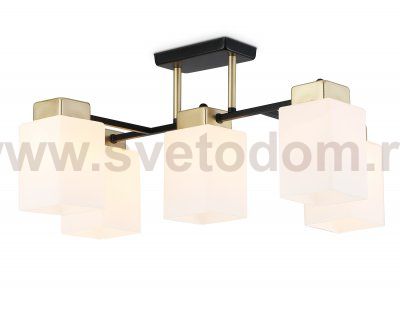 Люстра на штанге со стеклянными плафонами Ambrella TR303048/5 BK/GD черный/золото E27/5 max 60W 540*480*270