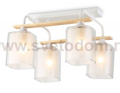 Светильник потолочный со стеклянными плафонами Ambrella TR3033246/4 WH/WD белый/дерево E27/4 max 60W 340*340*245