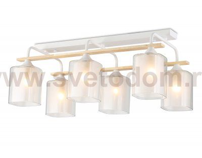 Светильник потолочный со стеклянными плафонами Ambrella TR3033247/6 WH/WD белый/дерево E27/6 max 60W 580*340*245