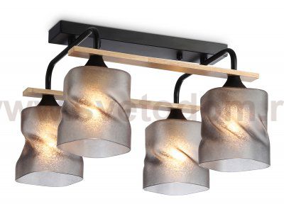 Светильник потолочный со стеклянными плафонами Ambrella TR3033249/4 BK/WD черный/дерево E27/4 max 60W 340*340*245