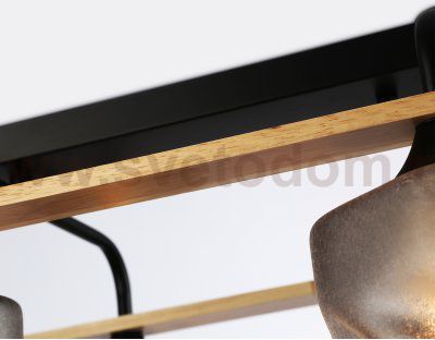 Светильник потолочный со стеклянными плафонами Ambrella TR3033250/6 BK/WD черный/дерево E27/6 max 60W 580*340*245