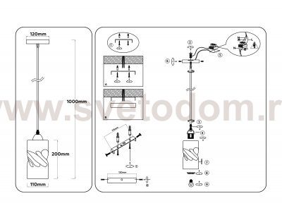 TR3413 BK черный E27 max 60W D110*1000