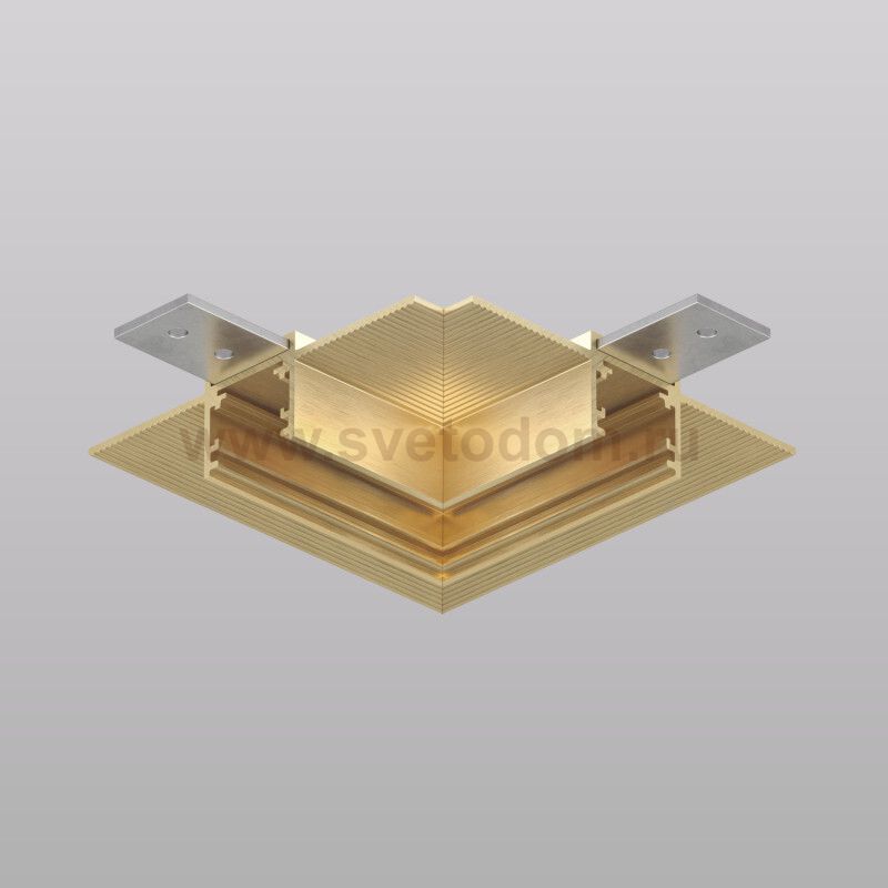 Угловой элемент трека SHINE HIDE для ГКЛ 12,5 мм, 90°, потолок–потолок, сатинированная латунь, алюминий