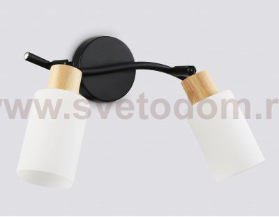 Настенно-потолочный спот в стиле лофт Ambrella TR8721/2 BK/WD черный/дерево E14/2 max 60W 380*100*210
