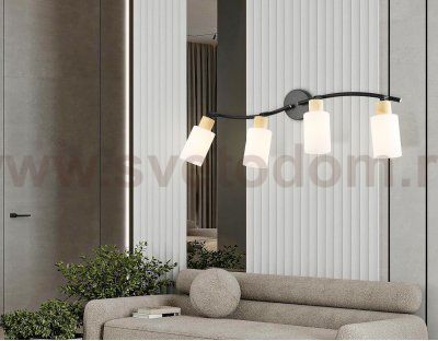 Настенно-потолочный спот в стиле лофт Ambrella TR8723/4 BK/WD черный/дерево E14/4 max 60W 760*100*210