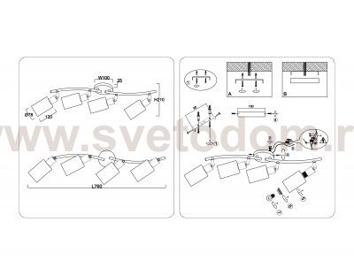 Настенно-потолочный спот в стиле лофт Ambrella TR8723/4 BK/WD черный/дерево E14/4 max 60W 760*100*210