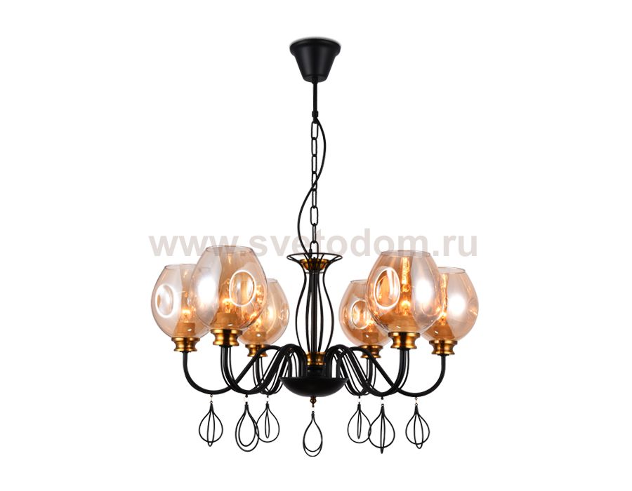 Люстра подвесная Ambrella TR9055/6 BK/TI черынй/янтарь E27 max 40W D700*850 TRADITIONAL