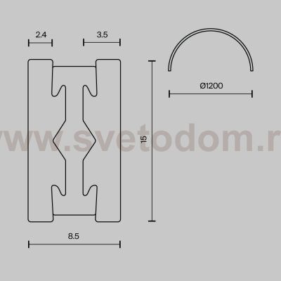Шинопровод накладной/подвесной Technical TRX154-2SR-D1200-PT