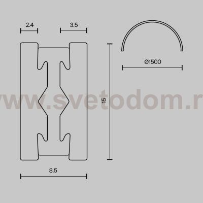 Шинопровод накладной/подвесной Technical TRX154-2SR-D1500-PT