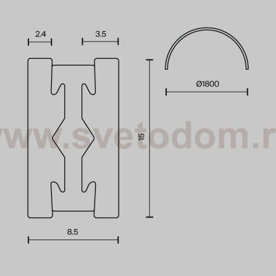 Шинопровод накладной/подвесной Technical TRX154-2SR-D1800-PT