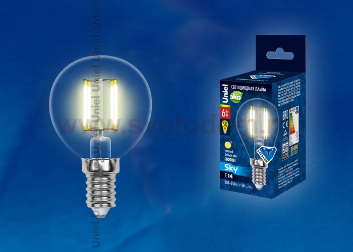 Лампа светодиодная Uniel LED-G45-6W/WW/E14/CL PLS02WH
