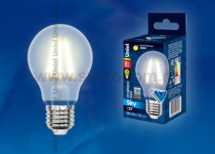 Лампа светодиодная Uniel LED-A60-8W/WW/E27/FR PLS02WH