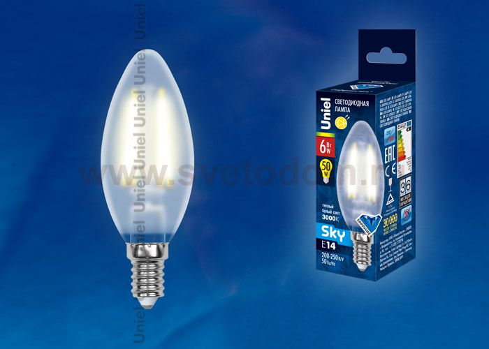 Лампа светодиодная Uniel LED-C35-6W/WW/E14/FR PLS02WH