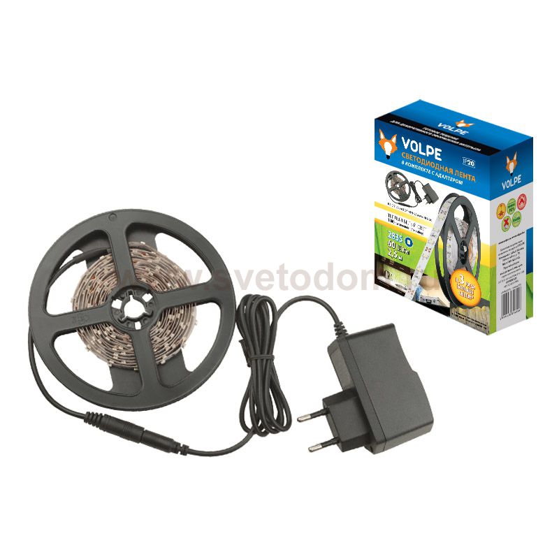 Комплект светодиодной ленты Volpe ULS-Q721 2835-60LED/m-IP20-2.5M-WW RRP24C00 Комплект светодиодной ленты с адаптером