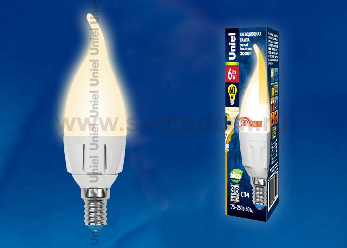 Лампа светодиодная диммируемая Uniel LED-CW37-6W/WW/E14/FR/DIM PLP01WH