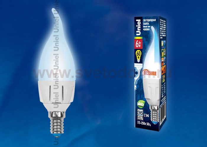 Лампа светодиодная Uniel LED-CW37-6W/NW/E14/FR/DIM PLP01WH