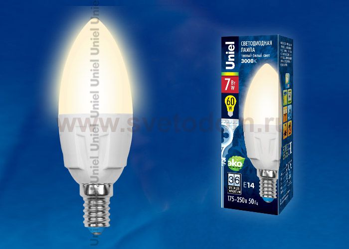 Лампа светодиодная Uniel LED-C37-7W/WW/E14/FR PLP01WH