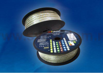 Лента светодиодная герметичная Uniel ULS-2835-60LED/m-10mm-IP67-220V-8W/m-50M-W бобина