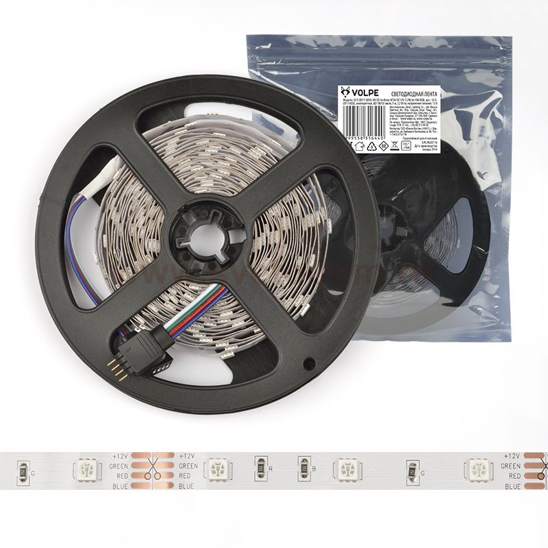 Гибкая светодиодная лента Volpe ULS-Q911 5050-30LED/m-8mm-IP20-DC12V-7,2W/m-5M-RGB