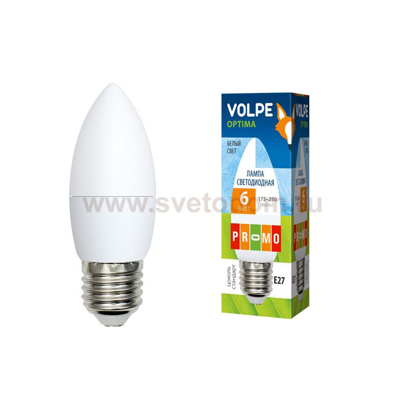 Лампа светодиодная Volpe LED-C37-6W/NW/E27/FR/O